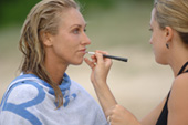 Sharon in makeup with Leni